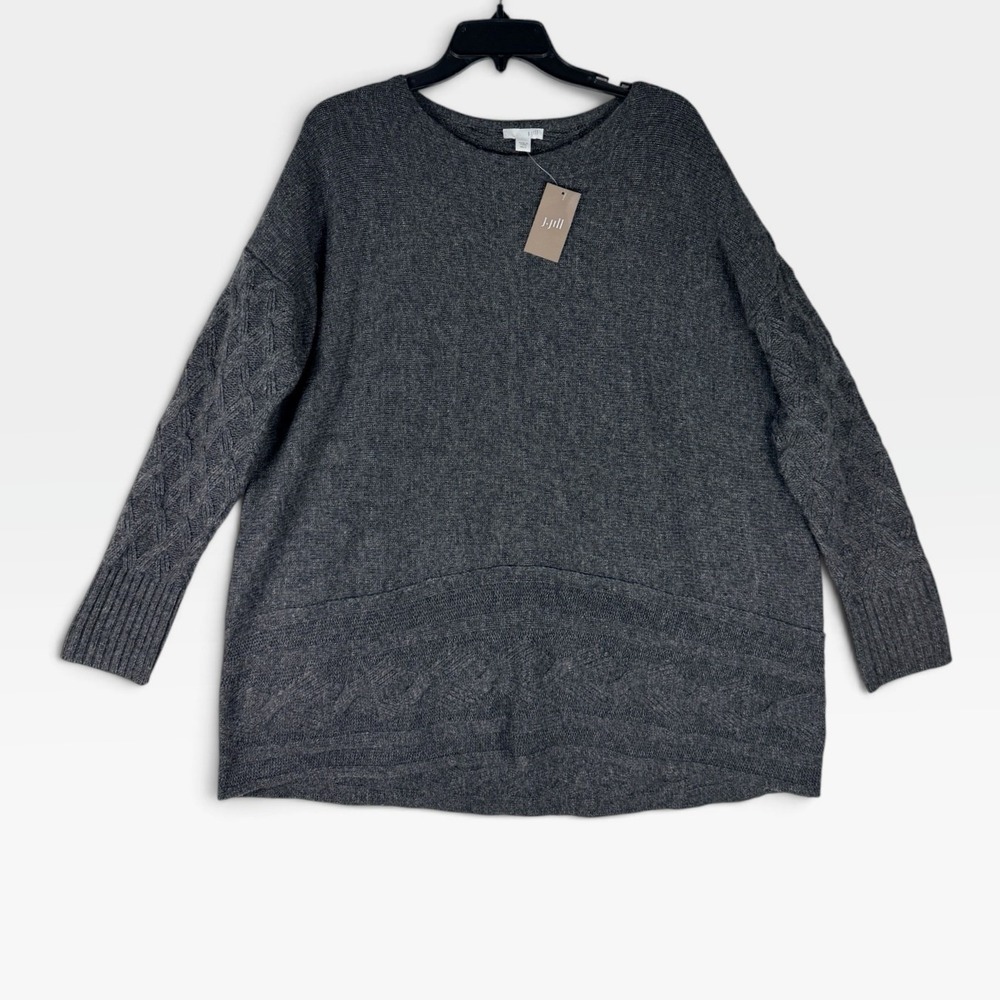 J. Jill Tunic Sweater Womens XS/S Dark Charcoal Gray Wool Blend Cable Knit NEW